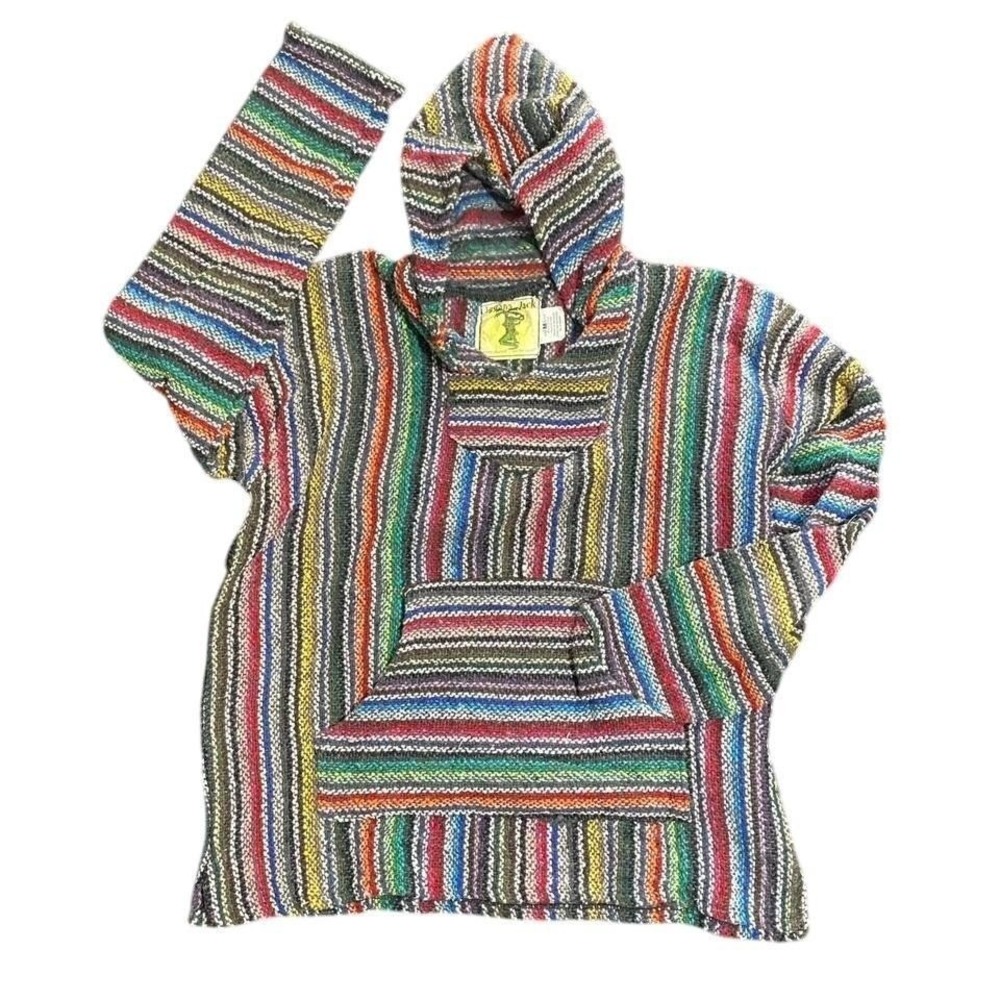 Iguana Jack Baja Hoodie Striped Colorful Drug Rug Pullover Poncho Women Medium